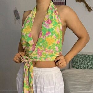 With Jean rendezvous halter top Flora Crop Top - Yellow & Pink size extra small